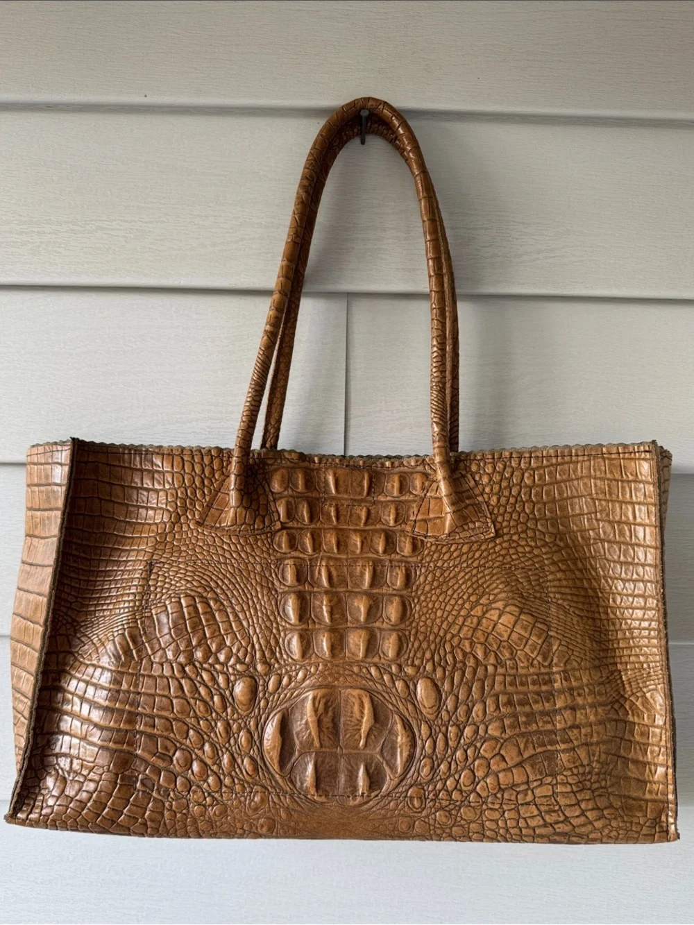 B.May Michigan Handmade Leather Croc-Embossed Essential Tote Bag - Hazel